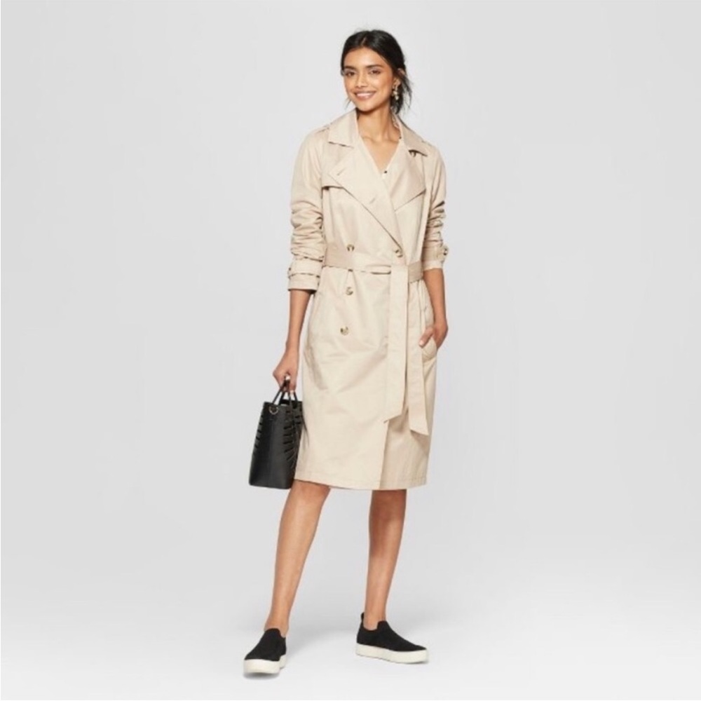 Women's Linen Trench Coat - A New Day Tan